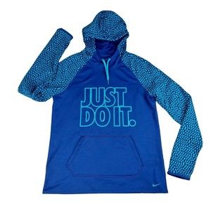 Nike Therma‎ Fit Just Do It Medium Athletic Pullover Hoodie Sweatshirt Blue Teal